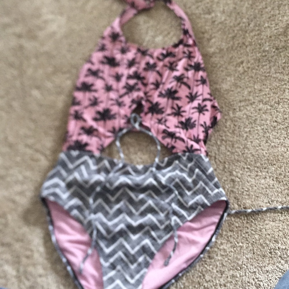 Swim suit palm trees and cheveron pattern